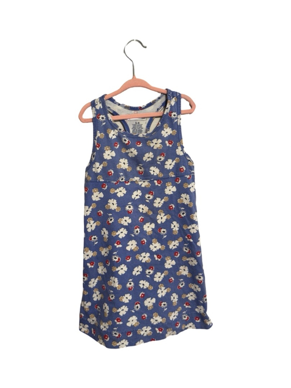 L.L.Bean Girls Red White Blue Floral Play Dress Size 5/6